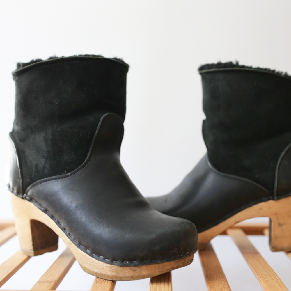 Black No 6 Shearling clog